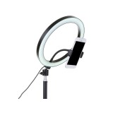 LED kruhové selfie světlo se stativem a držákem na mobilní telefon, 25,5cm