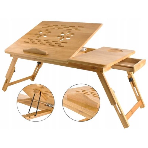 Skládací stolek na notebook DE-JYB00622, bambus