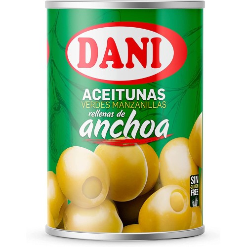 Konzervované olivy plněné ančovičkami Dani Aceitunas Rellenas de Anchoa, 300ml
