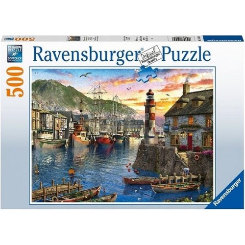 Puzzle Ravensburger 150458, východ slunce v přístavu, 500 dílků