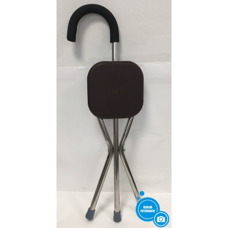 Skládací stolička s hůlkou 2v1 SDGF-YTR, 84 cm, hnědá